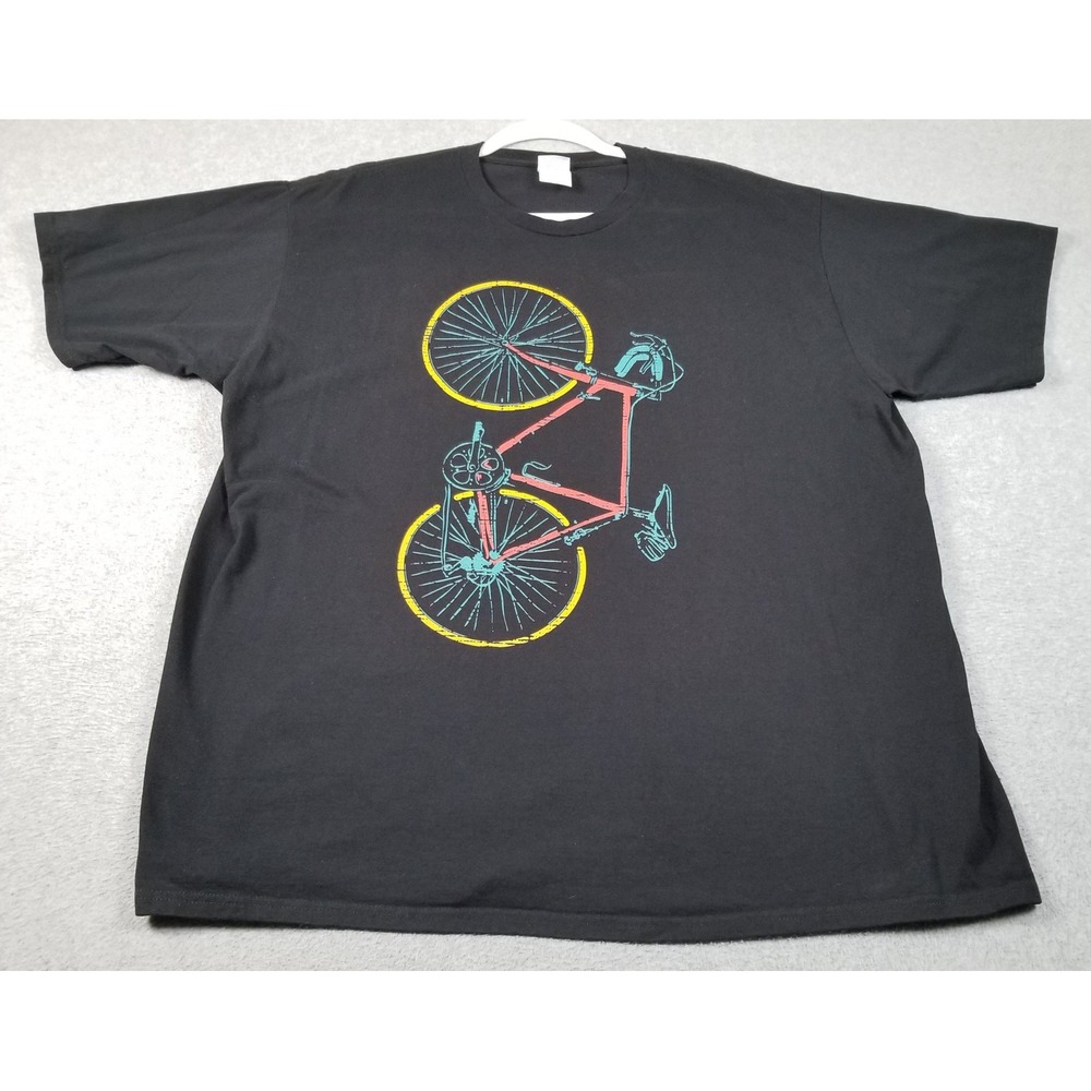 Port & Company T-Shirt Men XXL 2XL Black Bicycle Graphic Short Sleeve Cotton Tee
